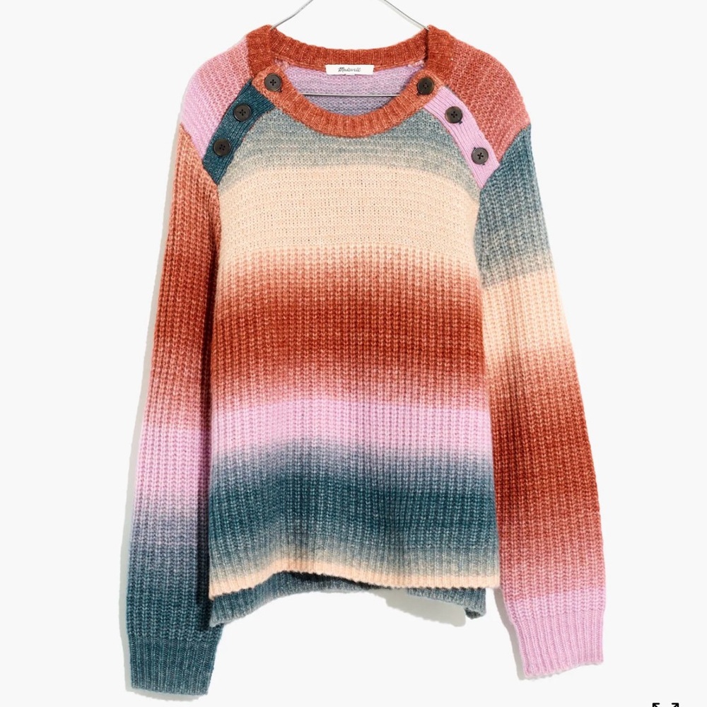 Space-Dyed Ombre Button-Shoulder Pullover Sweater Women’s Size M | Wool Blend